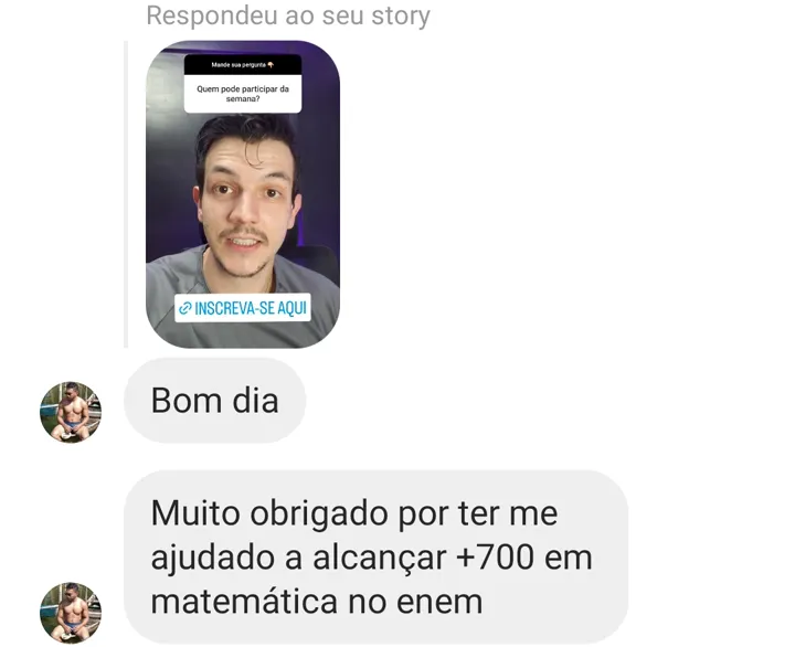 Aluno agradece por alcançar +700 em matemática no ENEM